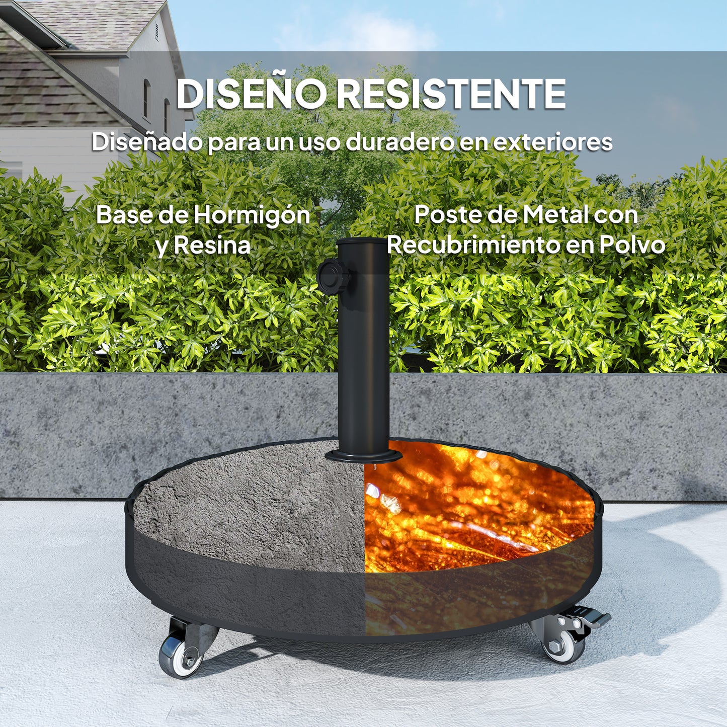 Outsunny Base Para Sombrilla Redonda Con Ruedas Relleno De Cemento Negro_4