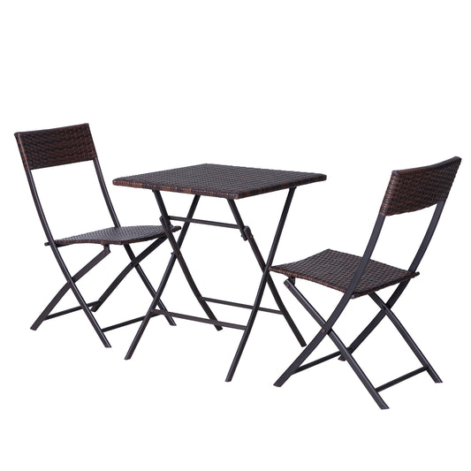 Outsunny Conjunto De 3 Piezas De Ratán 2 Sillas Y Mesa Plegable Diseño Trenzado_0