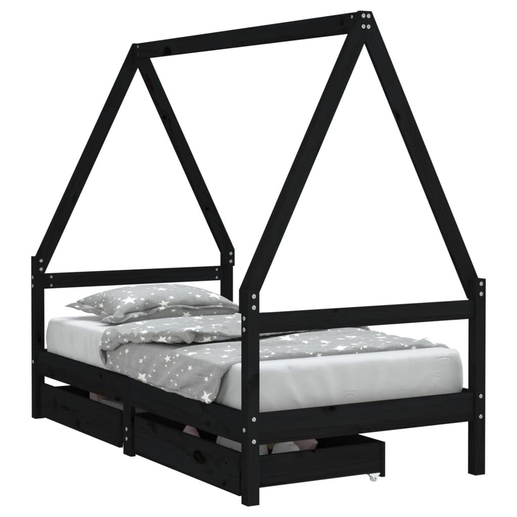 Vidaxl Estructura Cama Infantil Y Cajones Madera Pino Negro 80x160 Cm_0