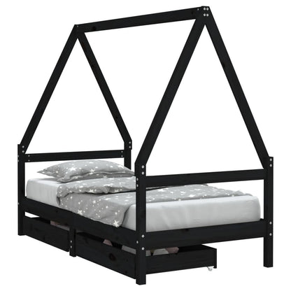 Vidaxl Estructura Cama Infantil Y Cajones Madera Pino Negro 80x160 Cm_0