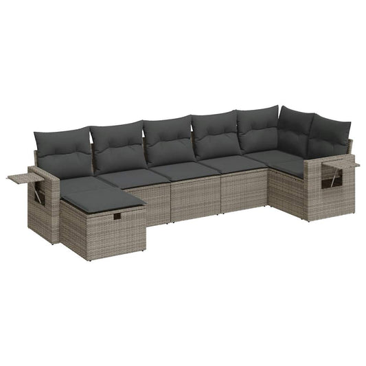 Set De Sofás De Jardín 7 Pzas Con Cojines Ratán Sintético Gris / Vetonek_0