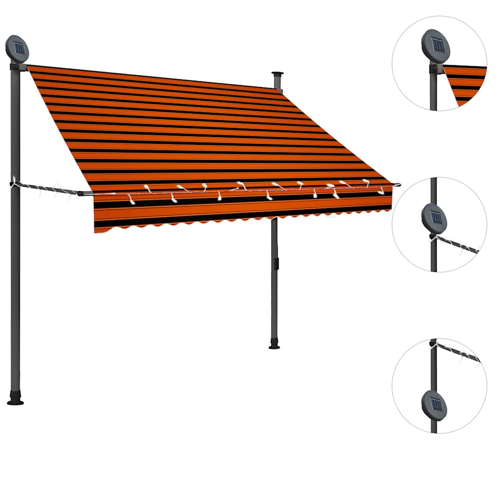 Toldo Manual Retráctil Con Led Naranja Y Marrón 200 Cm_2