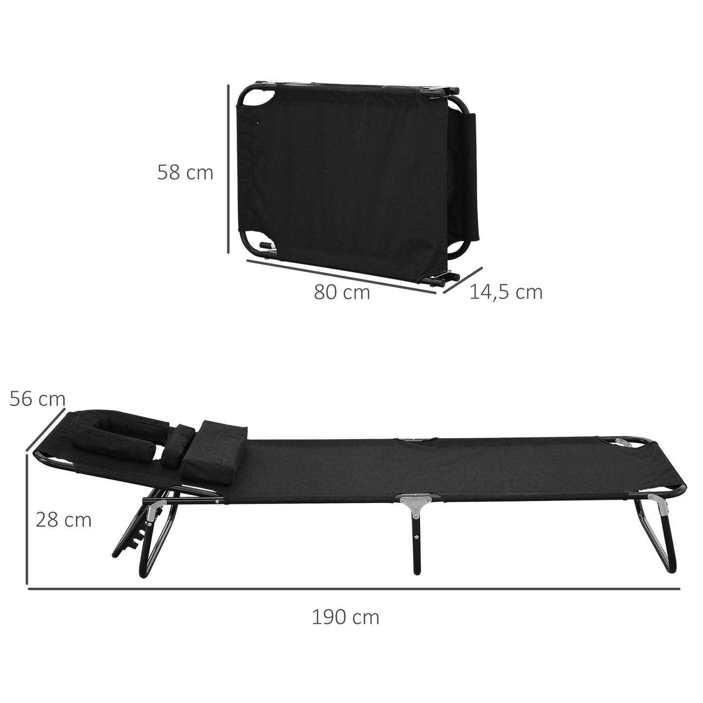 Outsunny Tumbona Plegable Con Respaldo Ajustable 190x56x28 Cm Negro_2