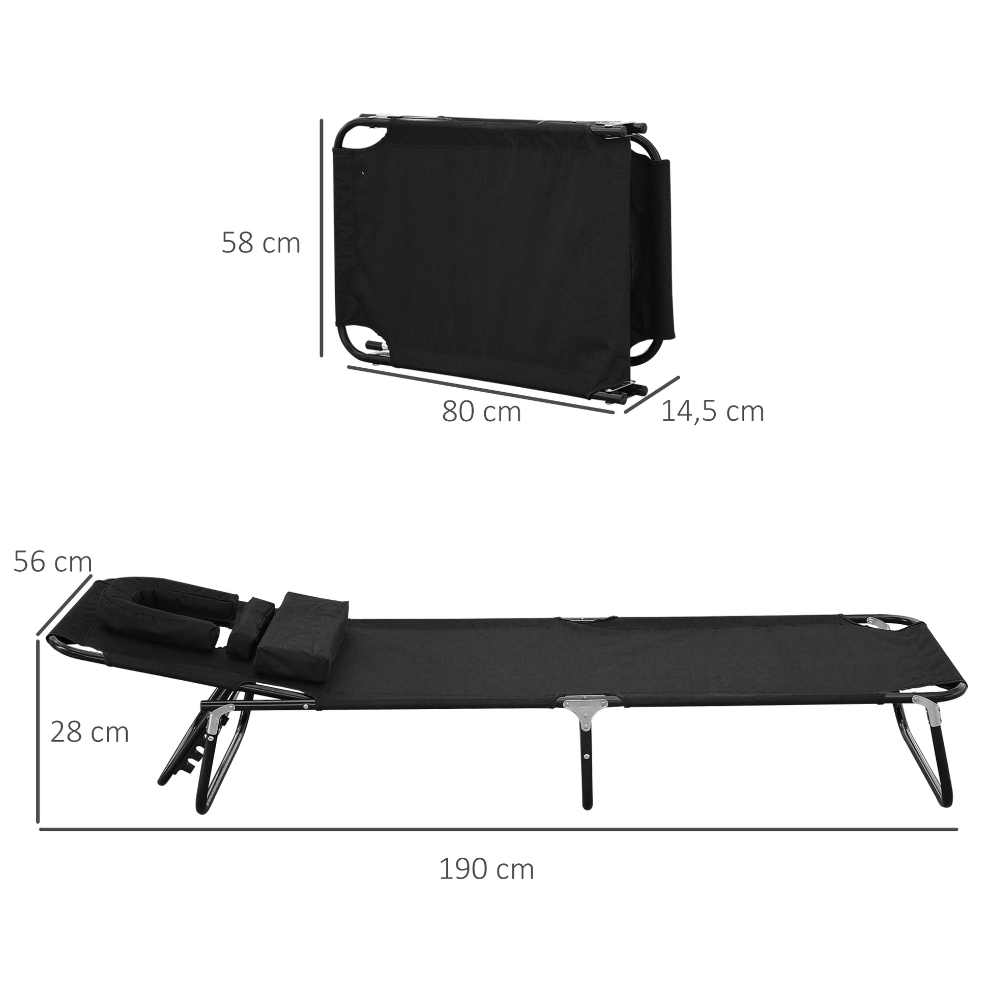 Outsunny Tumbona Plegable Con Respaldo Ajustable 190x56x28 Cm Negro_2