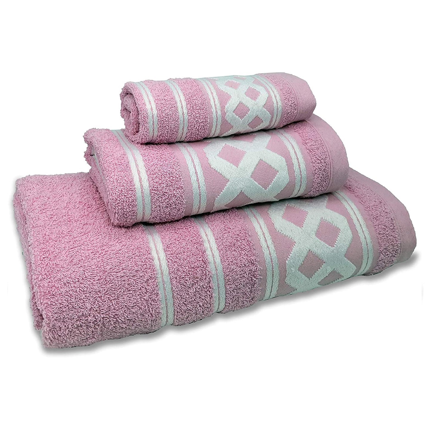 Juego De 3 Toallas De Baño De Algodón De Rizo 450 Gr/m2, De 50x30; 100x50; 150x100 Cm., Color Rosa Claro_3