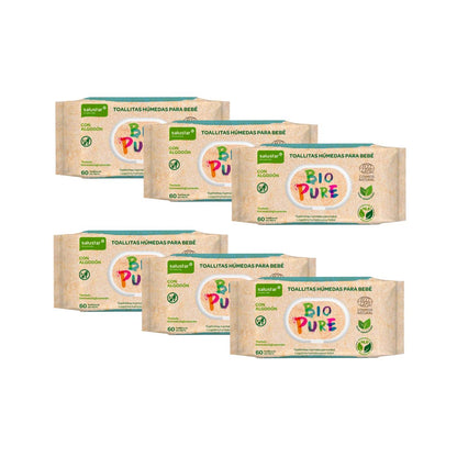 PACK 6x Toallitas Húmedas para bebé Biopure biodegradables Salustar 60 uds