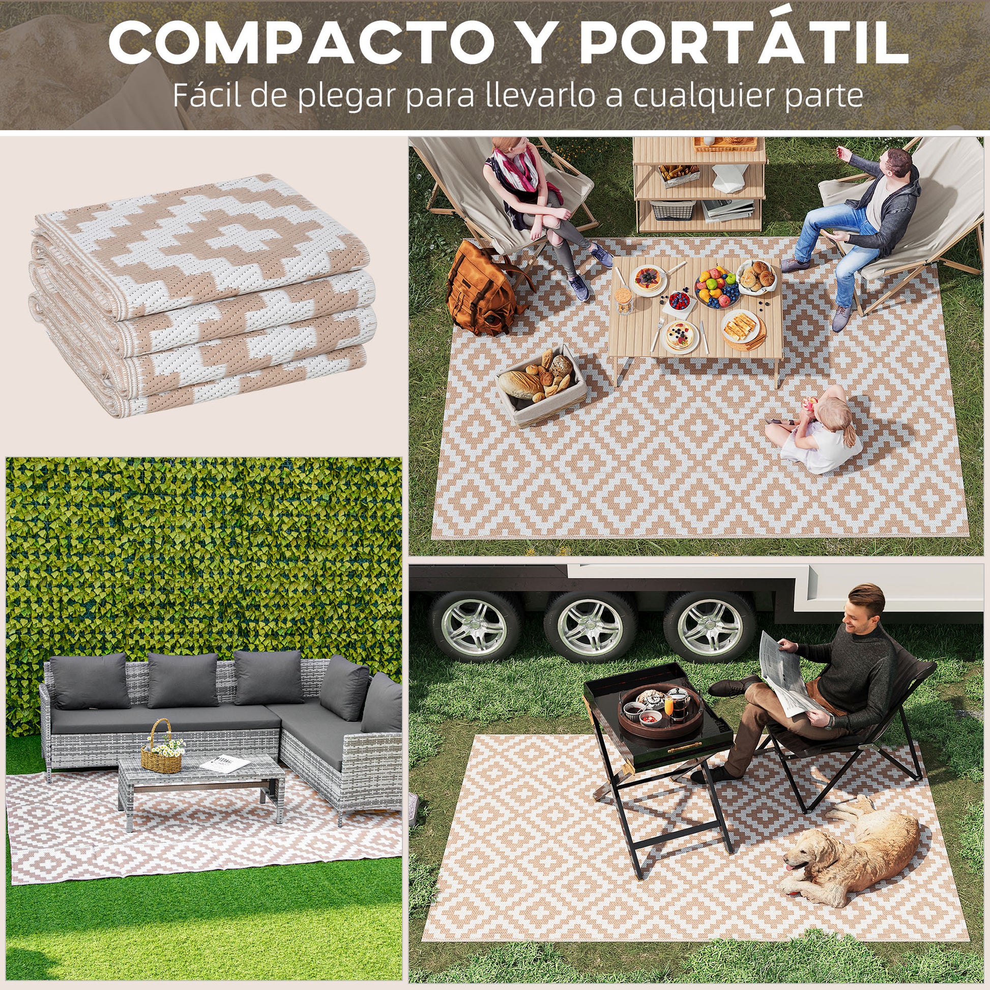Outsunny Alfombra De Exterior 182x274 Cm Con Patrón Geométrico De Rombos_3