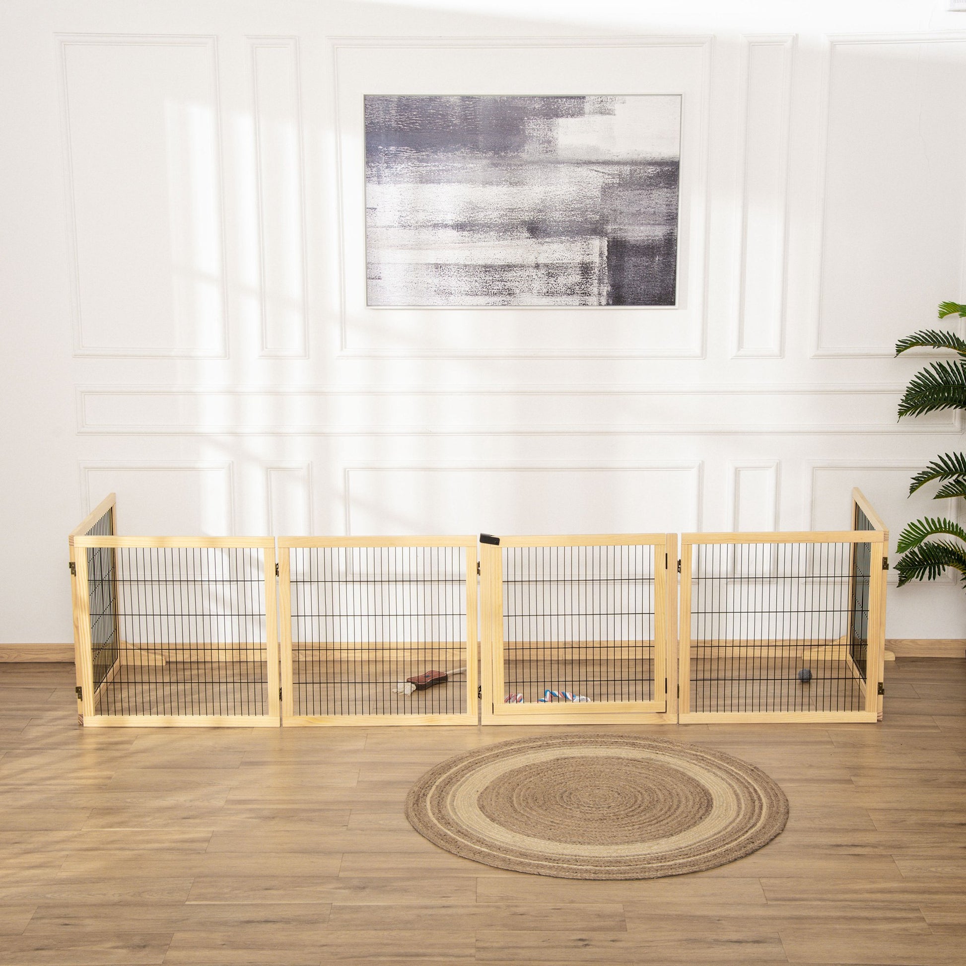 Pawhut Barrera De Seguridad Para Perros Plegable De Madera Con Soporte De Pie_3