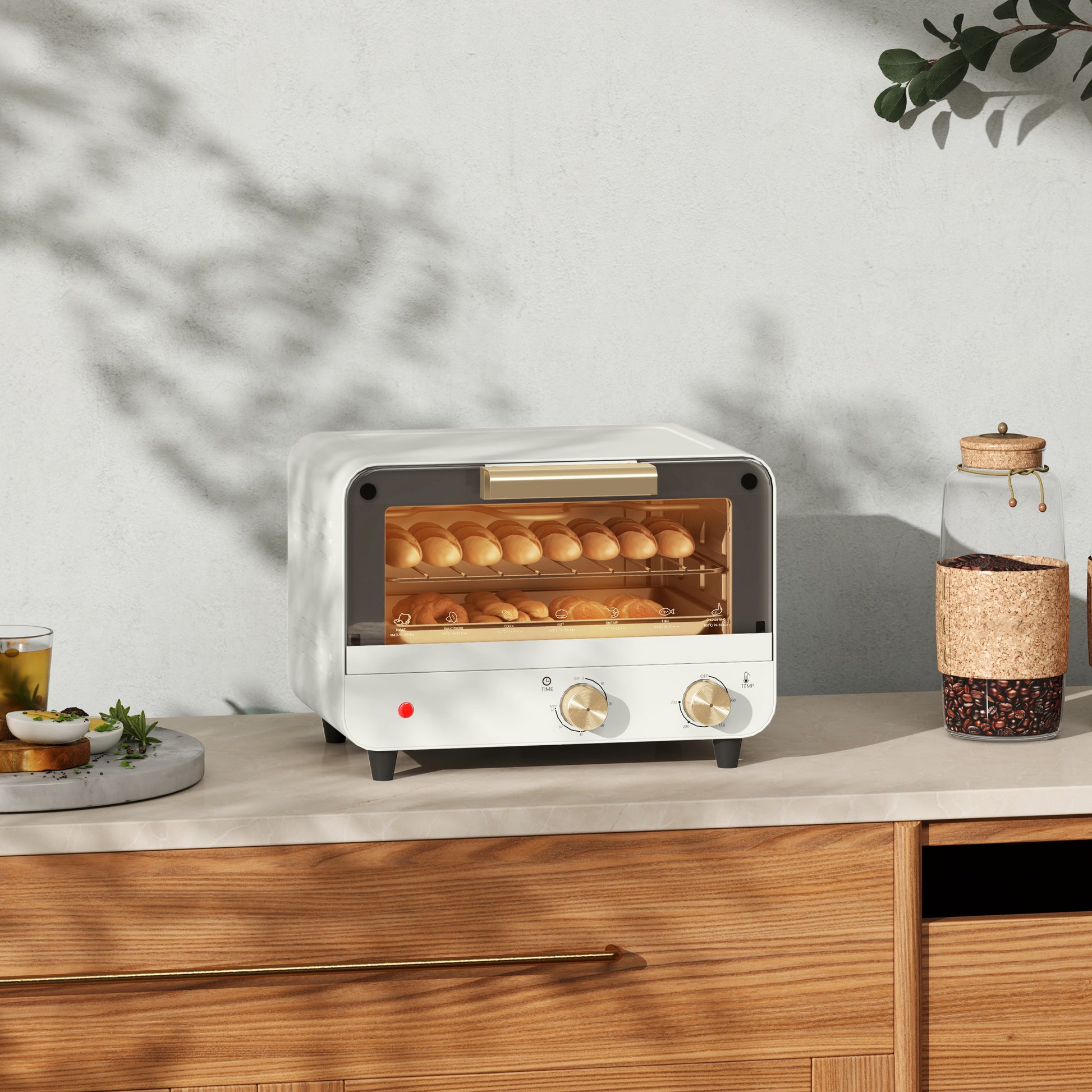 Homcom Horno Eléctrico De Sobremesa 12l 750w Con Puerta De Vidrio Blanco_1