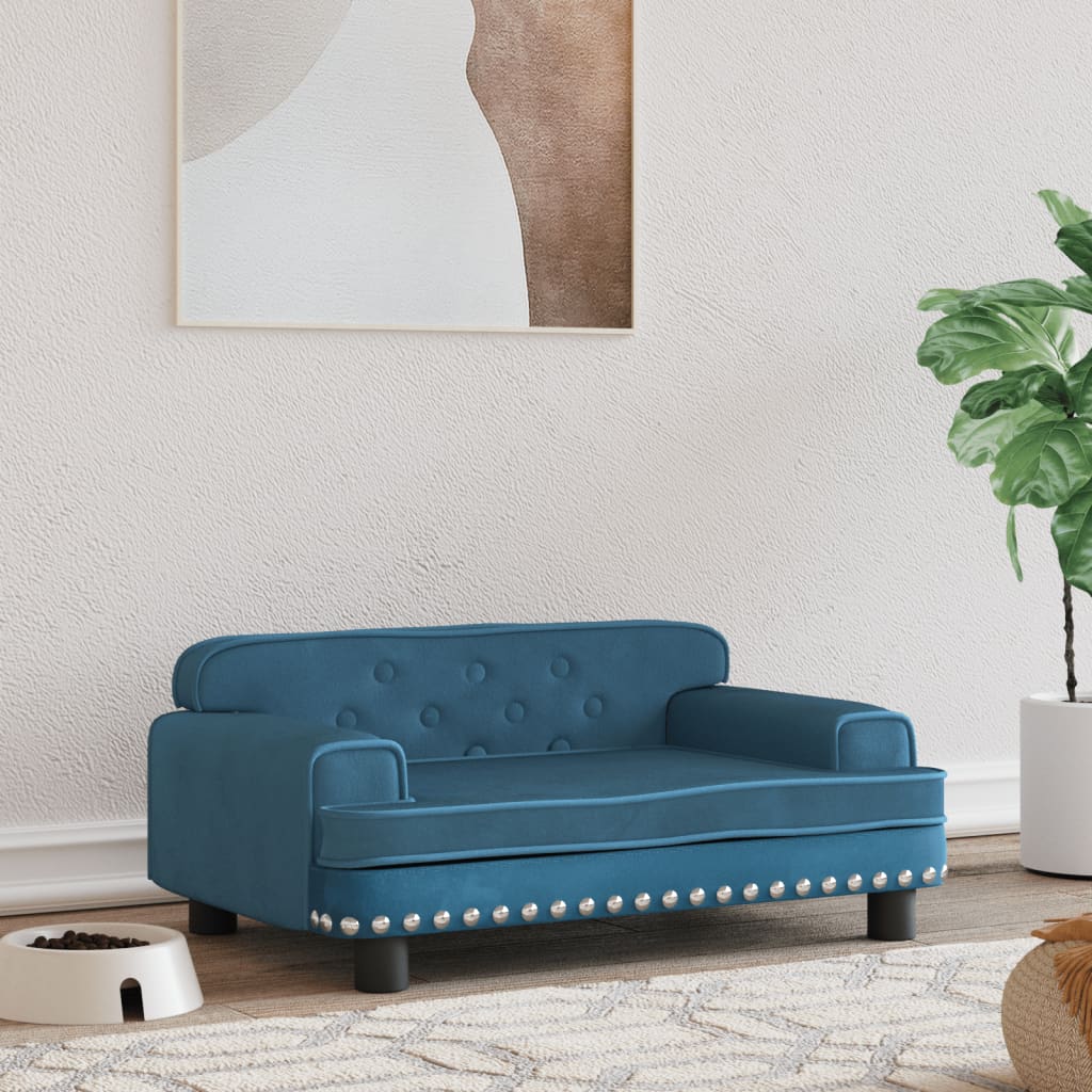 Cama Para Perros De Terciopelo Azul 70x45x30 Cm / Vetonek_3