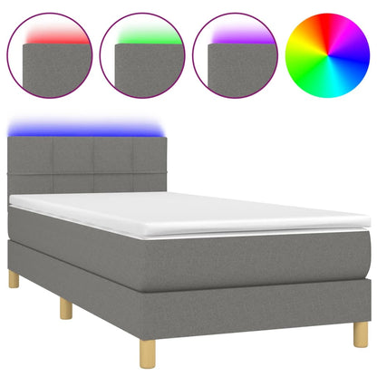 Cama Box Spring Con Colchón Y Led Tela Gris Oscuro 80x200 Cm / Vetonek_2