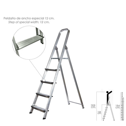 Escalera Doméstica Aluminio Profesional 5 Peldaños 12 Cm Grosor._0