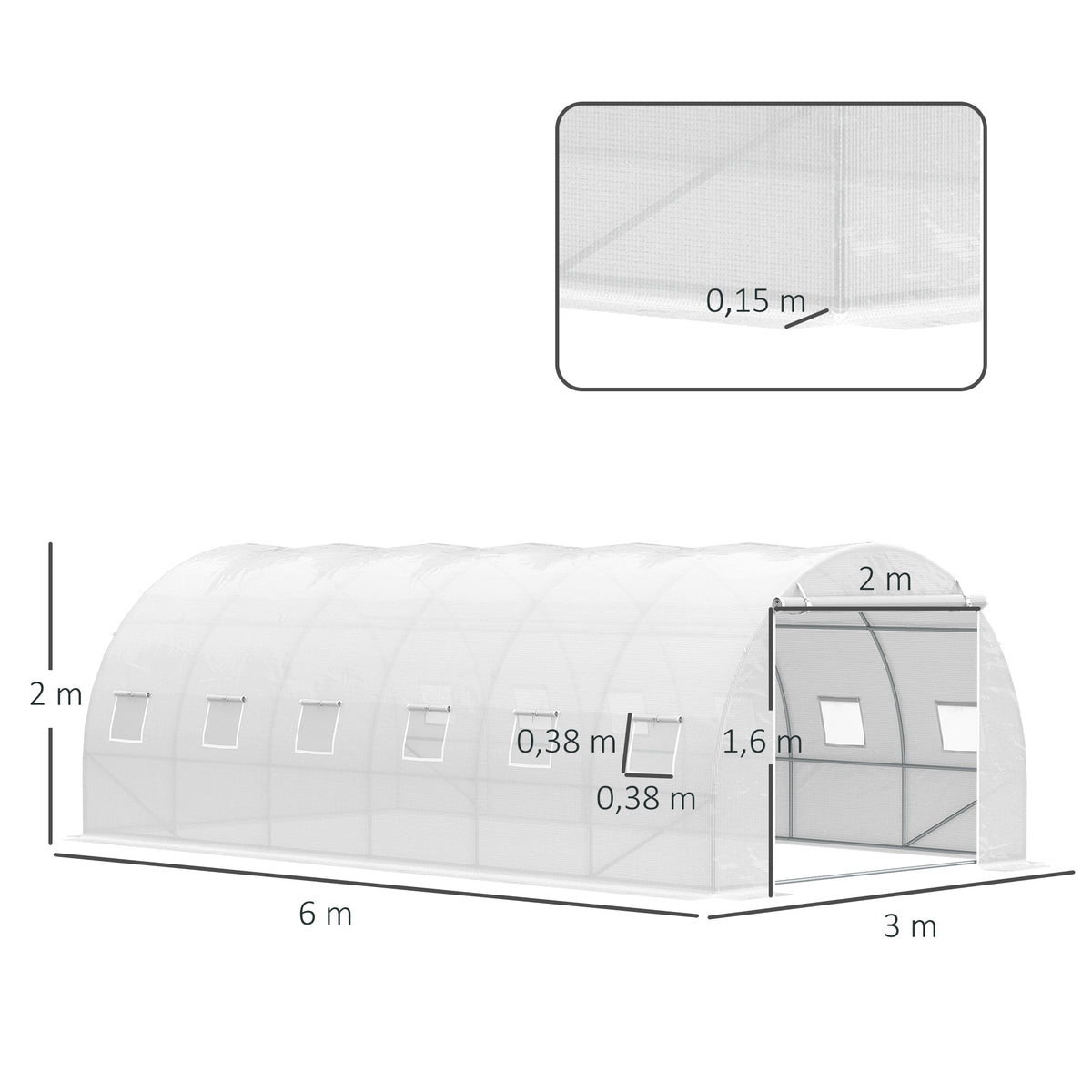 Invernadero De Túnel Con 12 Ventanas Y Puerta Outsunny 6x3x2 M Blanco_2