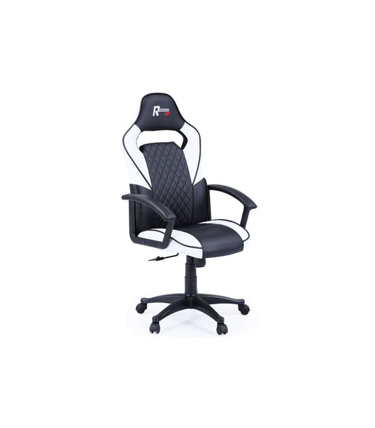 Sillon Giratorio Elevable Gamer R-design En Simil Piel Y Carbono Color Blanco-negro 115-12_0