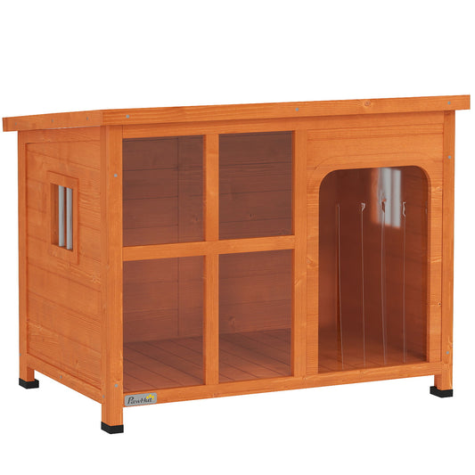 Pawhut Caseta Para Perros Exterior Con Techo Asfáltico Abatible Madera Natural_0