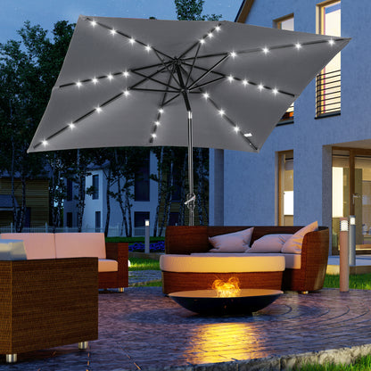 Outsunny Sombrilla De Jardín 268x205x248 Cm Con Techo Inclinable Luces Led Gris_1