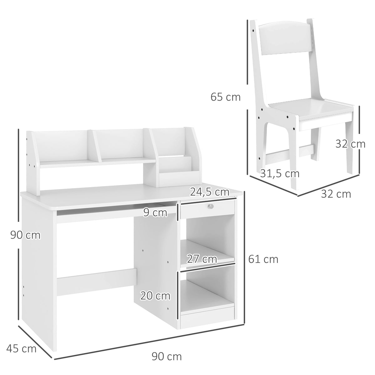 Conjunto De Secretária E Cadeira Para Crianças Zonekiz Mdf Branco 90x45x90 Cm 312-107v80wt_2