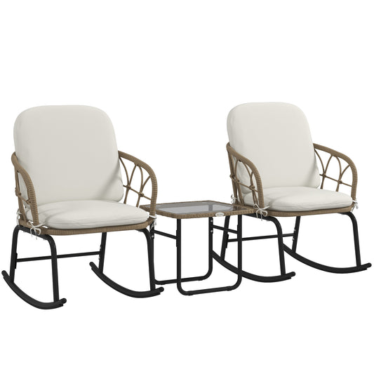 Conjunto De Mecedoras Outsunny Pe, Acero Crema Y Beige 63x82x75 Cm_0