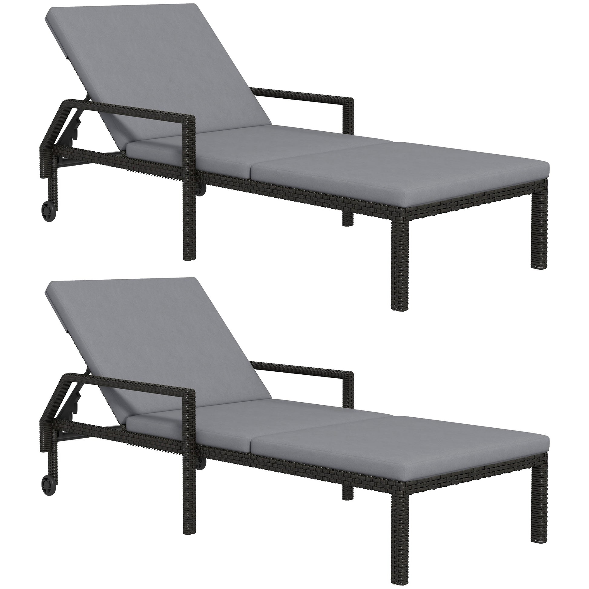 Outsunny Pack De 2 Tumbonas De Ratán Con Respaldo Ajustable 73x200x48cm Gris_0
