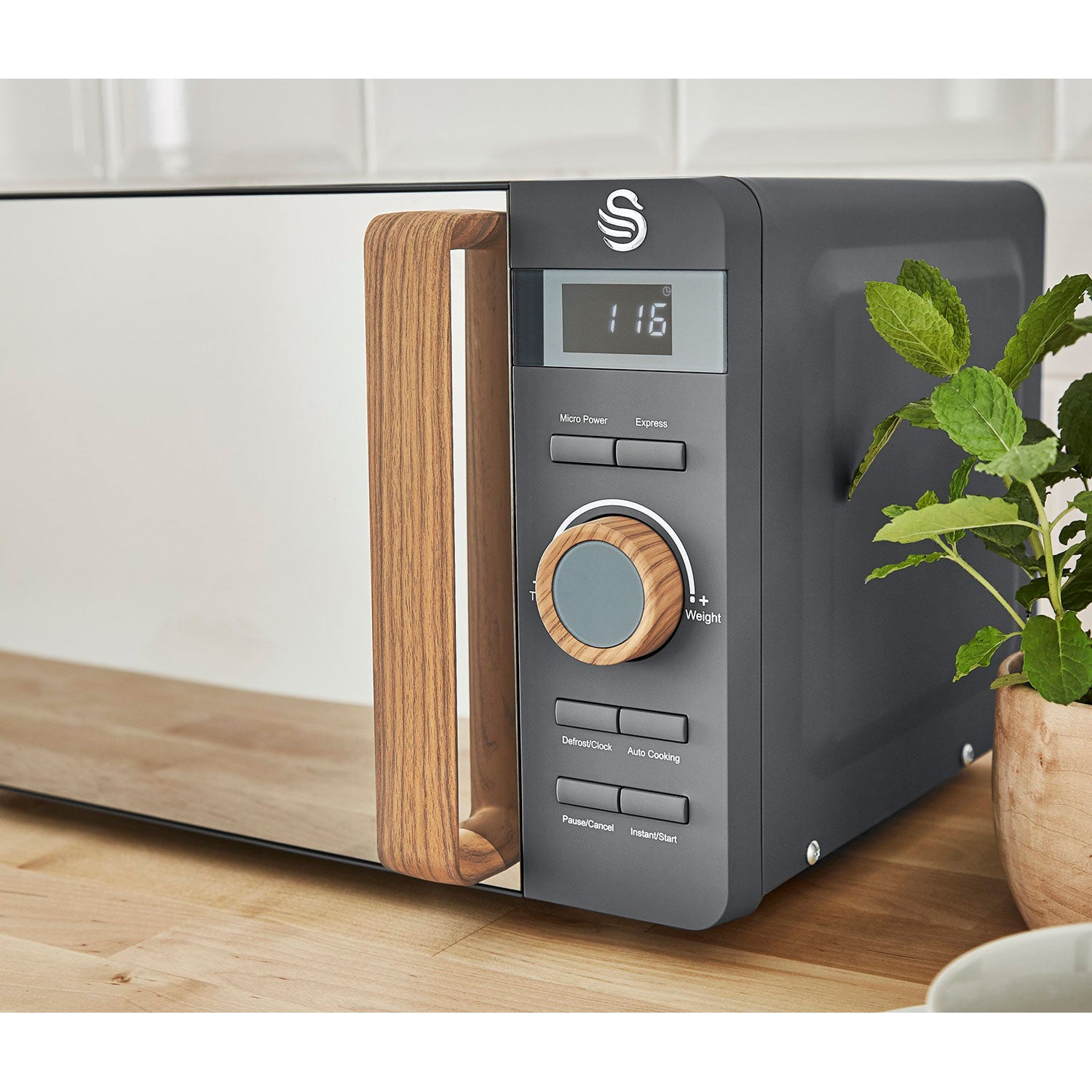 Swan Nordic Microondas Digital, 20l, 6 Niveles, Temporizador, Tirador Efecto Madera, Diseño, Sm22036gryneu, Gris 800w_3