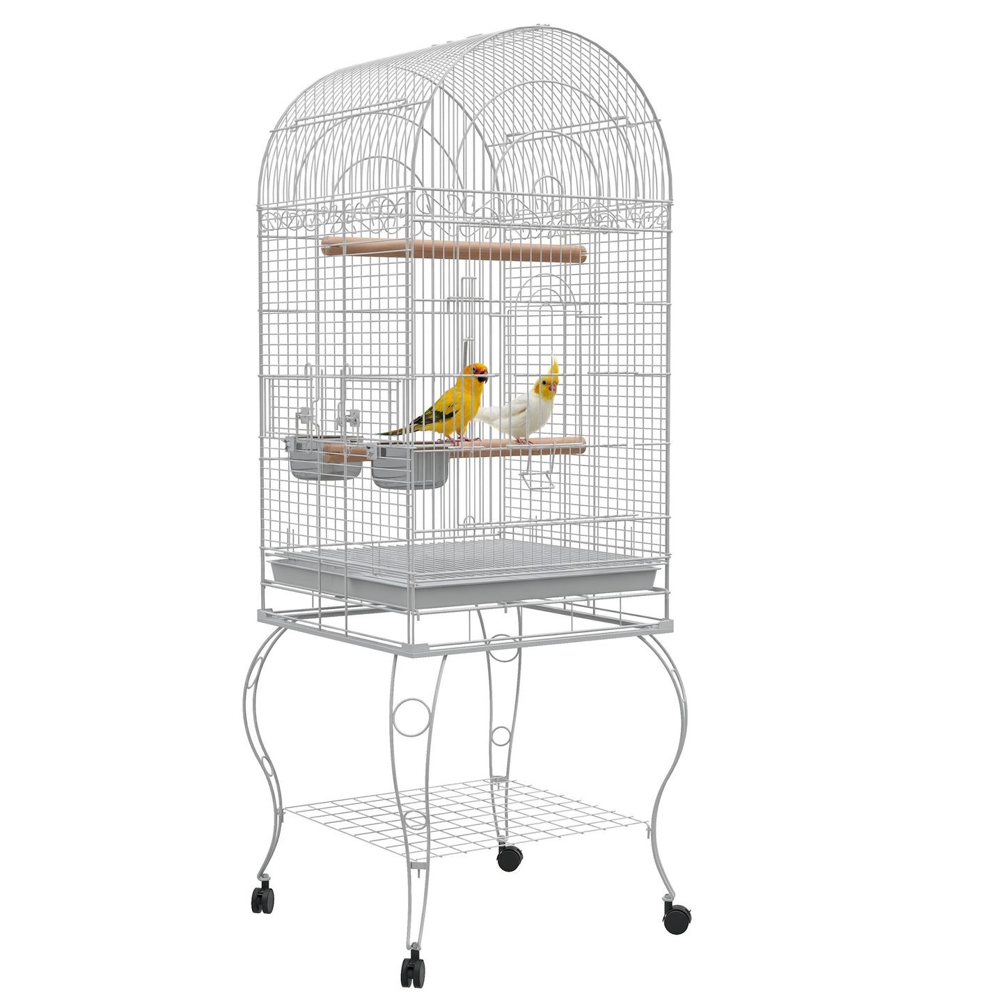 Pawhut Jaula De Pájaros Con Ruedas Bandeja Extraíble 51x51x153 Cm Blanco_0