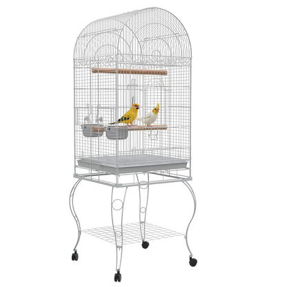 Pawhut Jaula De Pájaros Con Ruedas Bandeja Extraíble 51x51x153 Cm Blanco_0