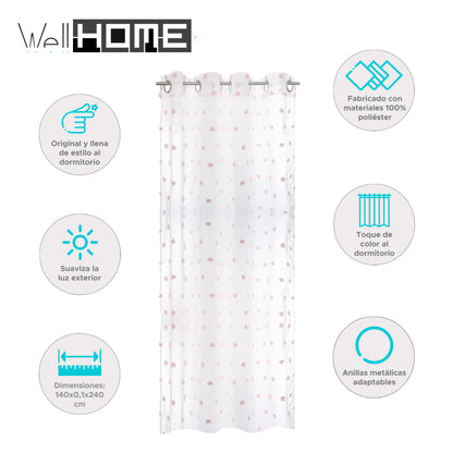 Wellhome Cortina Infantil Pompones Blanca Y Rosa
