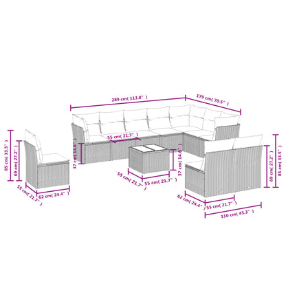 Set De Sofás De Jardín 11pzas Con Cojines Ratán Sintético Beige / Vetonek_0