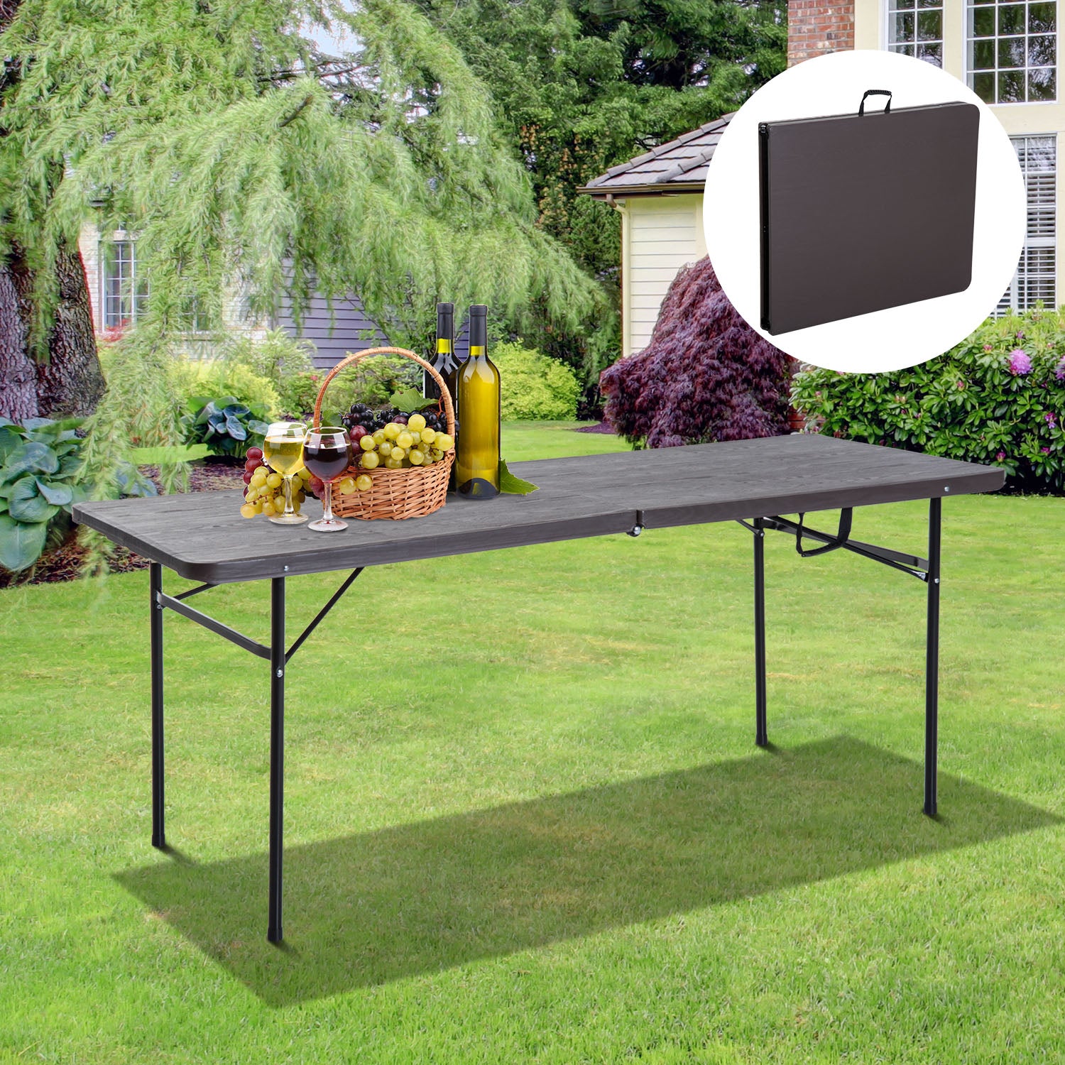 Outsunny Mesa Plegable Portátil Para Camping Mesa Auxiliar Multiusos Marrón 2_1