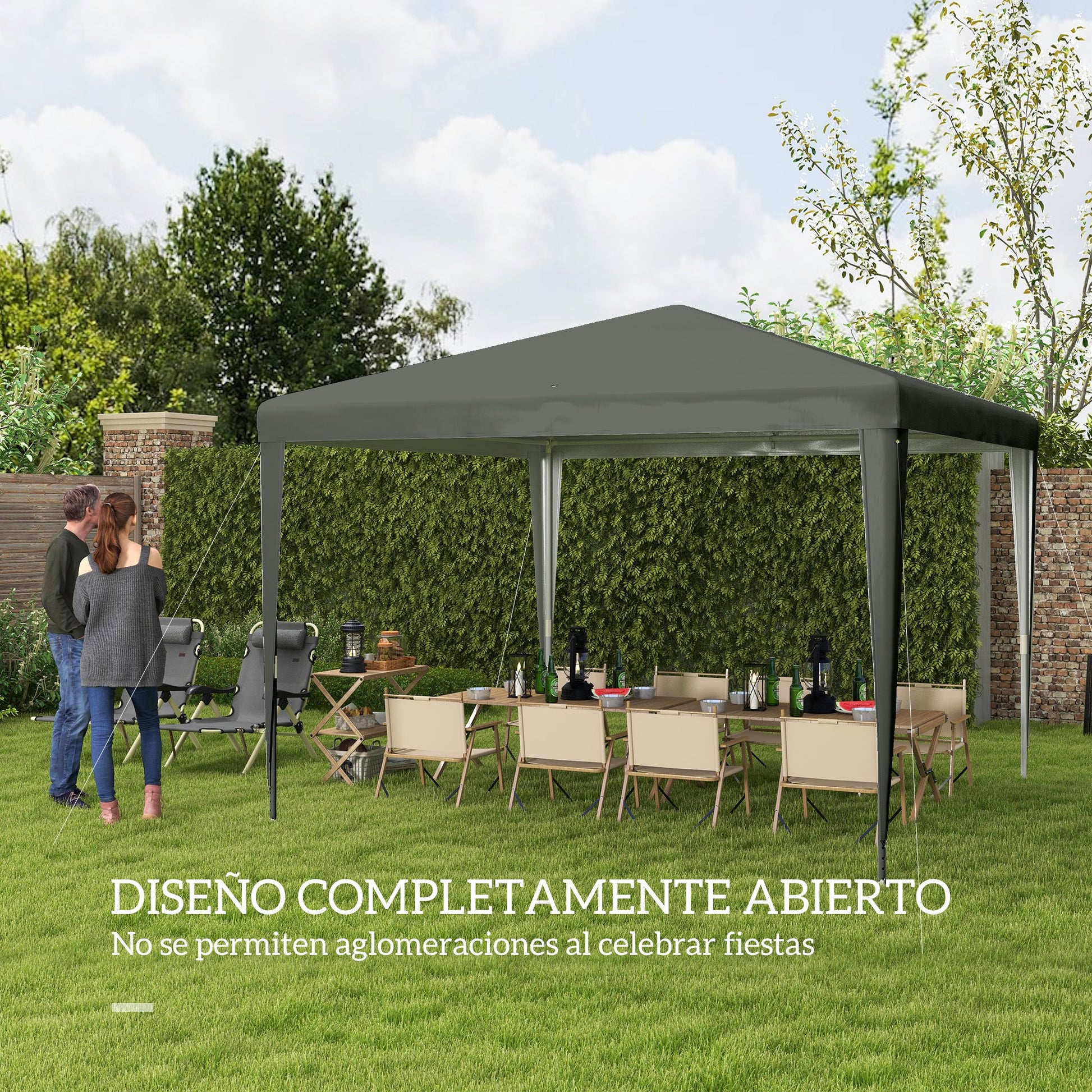 Outsunny Carpa Desmontable De Jardín 3x3 M Para Bodas Camping Fiestas Gris_3