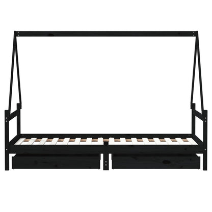 Vidaxl Estructura De Cama Niños Con Cajones Madera Pino Negro 80x200cm_5