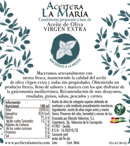 Aceite De Oliva Virgen Extra Macerado A La Menta 50 Cl Con Vertedor