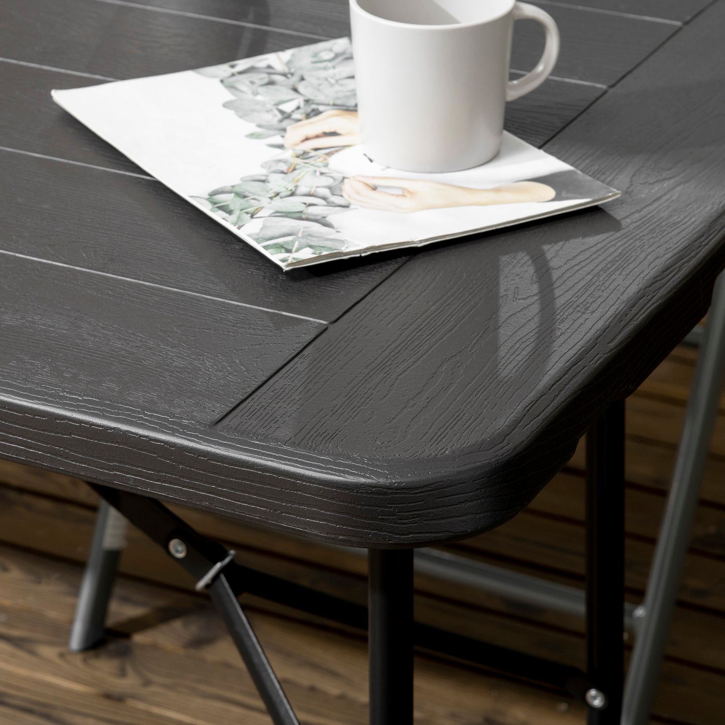 Outsunny Mesa Plegable De Jardín Portátil De Hdpe 180x75,5x73 Cm Kg Gris Oscuro_4