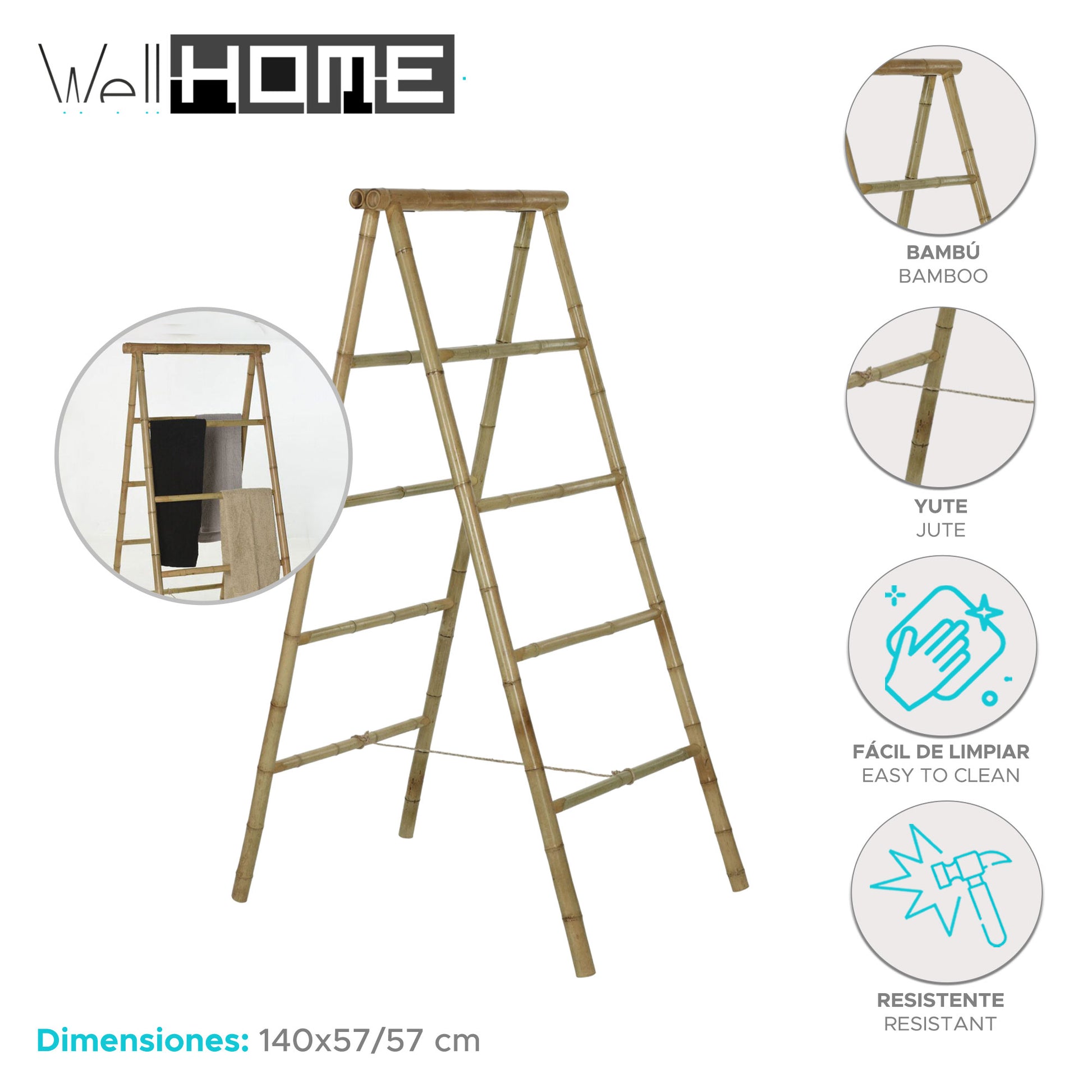 Well Home Toallero En Bambú Con 2 Lados H.140cm