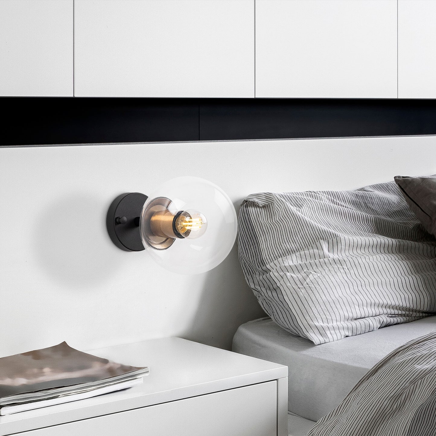 Aplique De Pared Pantalla Transparente, Metal , Negro, 15x15x24, Casquillo E14 Max 15 W_4