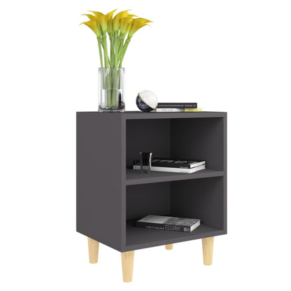 Mesitas De Noche 2 Uds Patas De Madera Maciza Gris 40x30x50 Cm_1