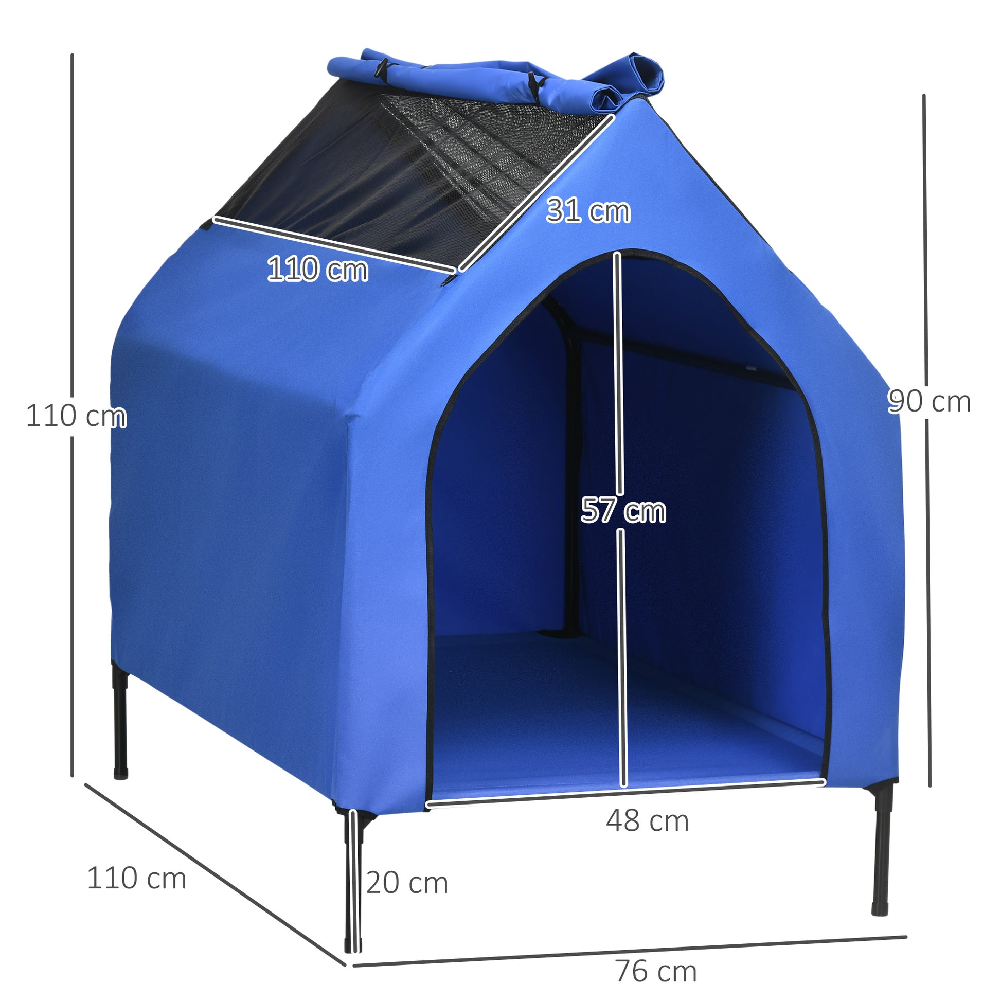 Pawhut Caseta Para Perros 110x76x110 Cm Con Cubierta Desmontable Y Ventanas Azul_2