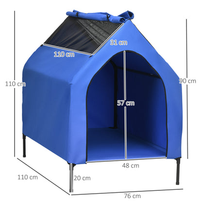 Pawhut Caseta Para Perros 110x76x110 Cm Con Cubierta Desmontable Y Ventanas Azul_2