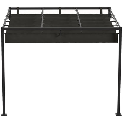 Outsunny Pérgola De Pared 3x3 M Con Techo Retráctil Upf30+ Gris Oscuro_4