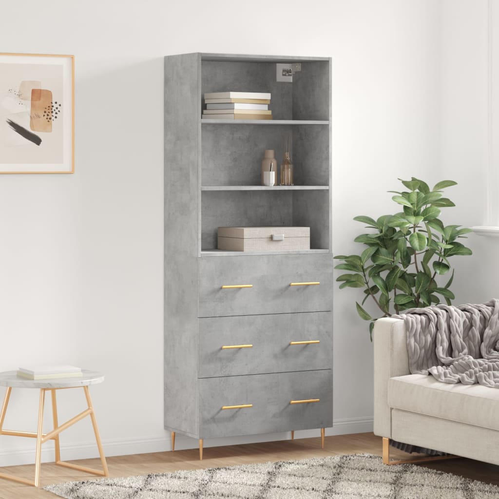 Aparador Alto Madera Contrachapada Gris Hormigón 69,5x34x180 Cm_0