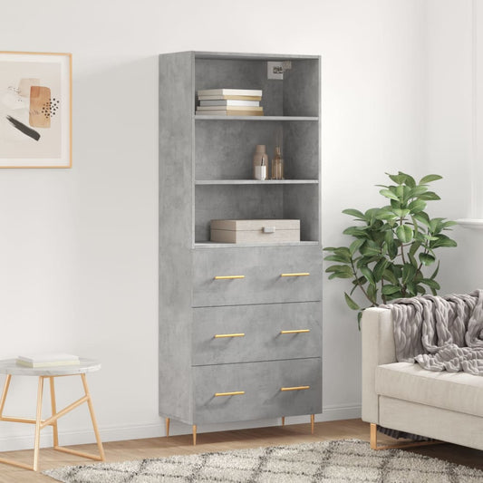 Aparador Alto Madera Contrachapada Gris Hormigón 69,5x34x180 Cm_0