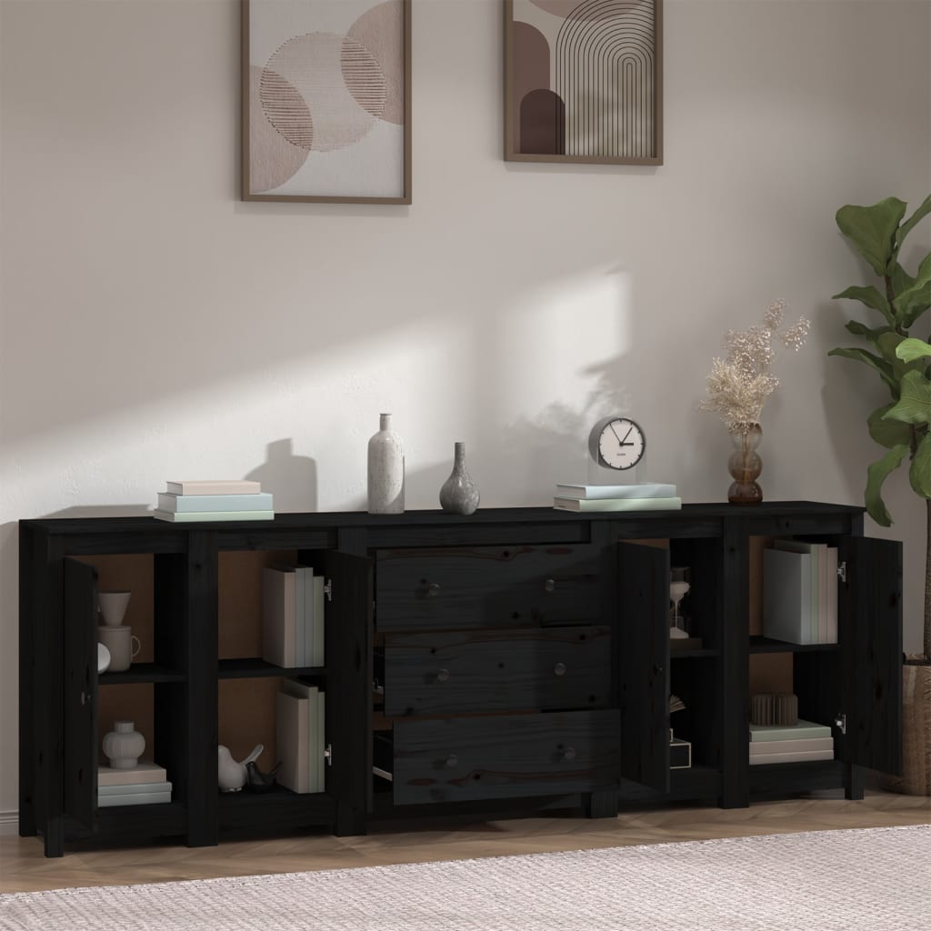 Aparador De Madera Maciza De Pino Negro 230 X 35 X 80 Cm_2