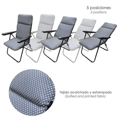 Silla Playa Acolchada, Estructura Acero Reclinable 5 Posiciones, Silla Multiposición, Silla Con Reposabrazos_1