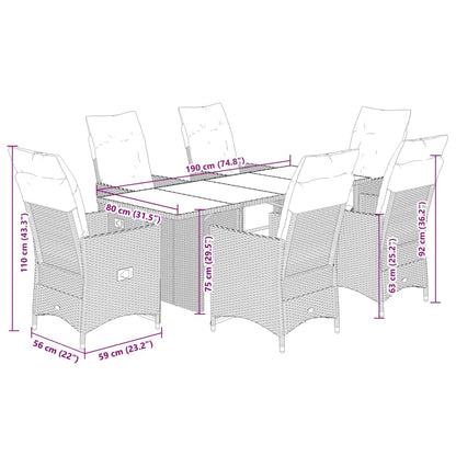 Set De Mesa Y Sillas Jardín 7 Pzas Con Cojines Ratán Pe Marrón / Vetonek_2