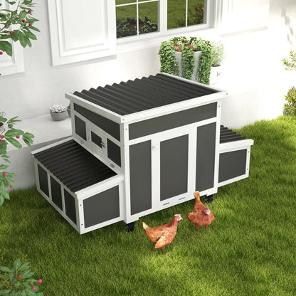 Pawhut Gallinero De Madera 147x93,5x89,5 Cm Con Bandeja Extraíble Gris Oscuro_1