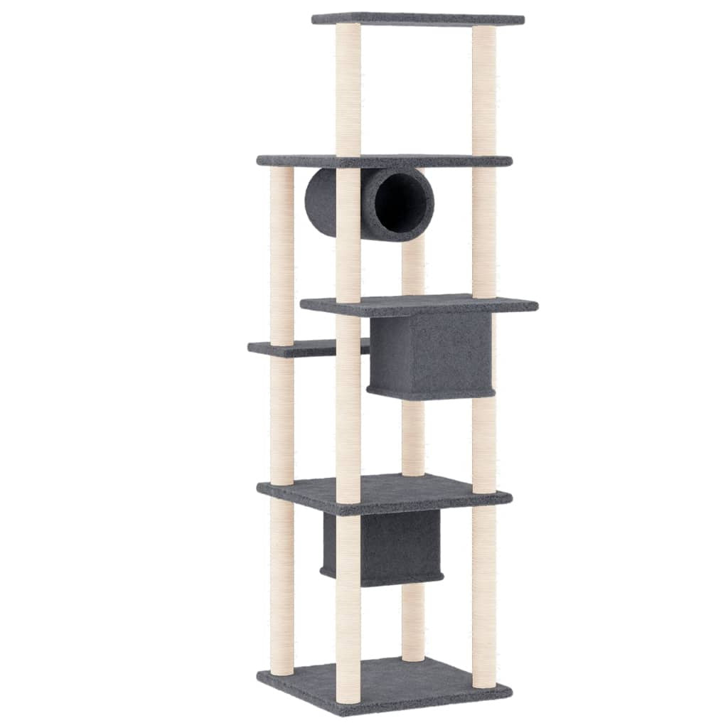 Vidaxl Rascador Para Gatos Con Postes De Sisal Gris Oscuro 169 Cm_4