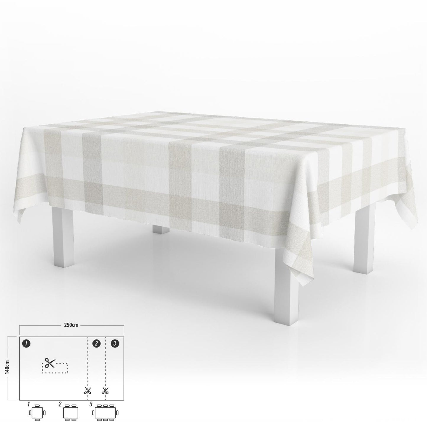 Mantel Hule Rectangular Cuadros Beige Impermeable Antimanchas Pvc 140x250 Cm.  Recortable Uso Interior Y Exterior_0
