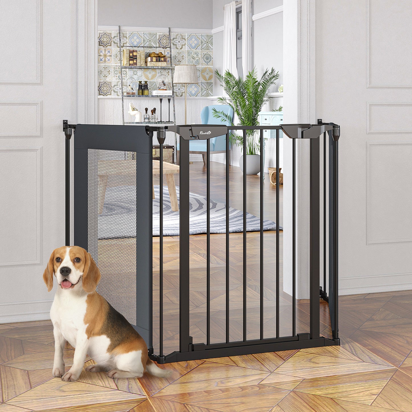 Pawhut Barrera De Seguridad Para Perros Plegable De 3 Piezas 203x74 Cm Negro_1