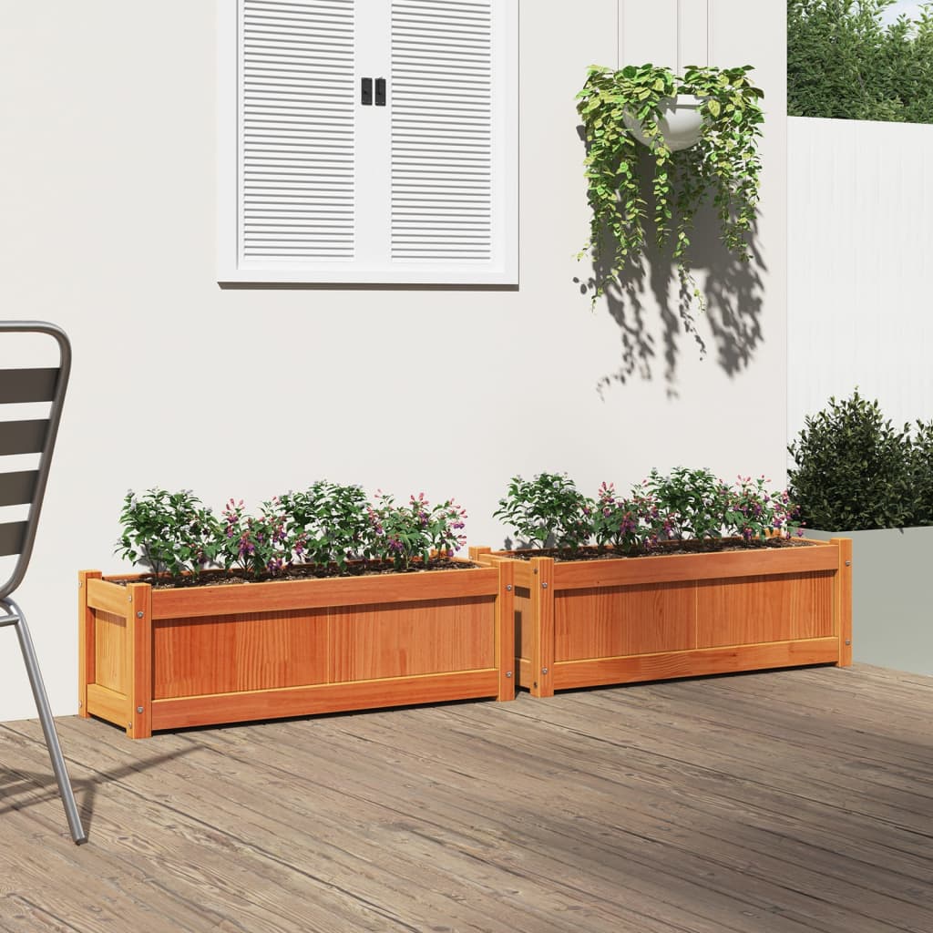 Jardineras De Exterior 2 Uds Madera Maciza De Pino Marrón Cera_2