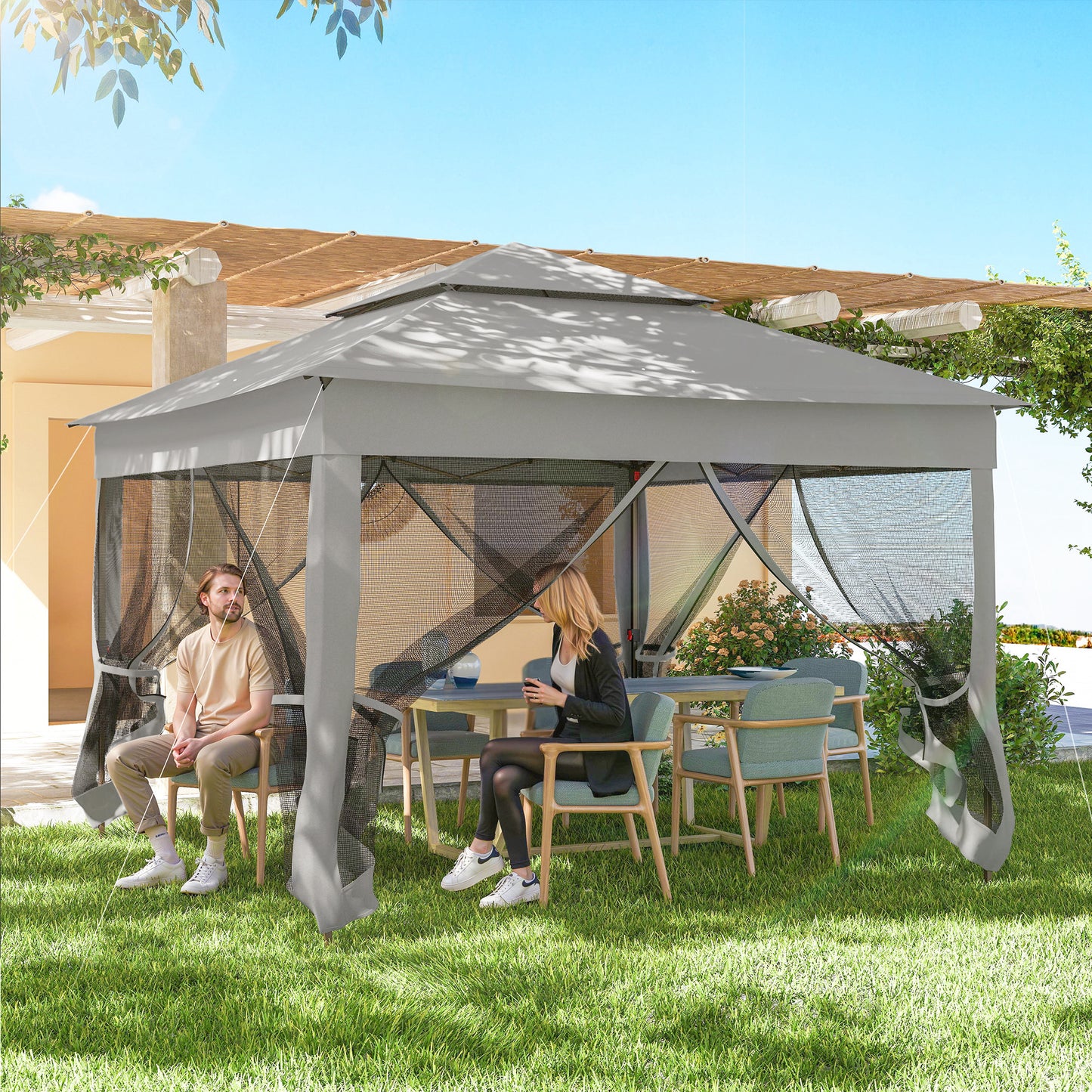 Outsunny Carpa Plegable3,3x3,3 M Con 4 Paredes Laterales De Malla Gris Claro_3
